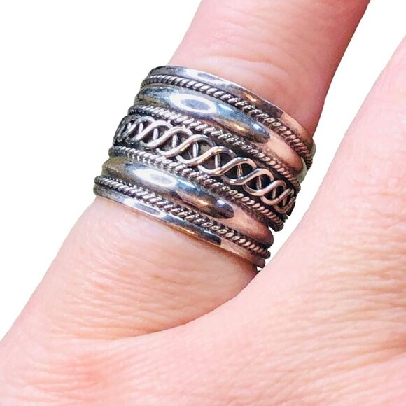 JTV Womens Mens Ring Sterling Silver Wide Textured Band 925 Size 7 - Picture 2 of 3